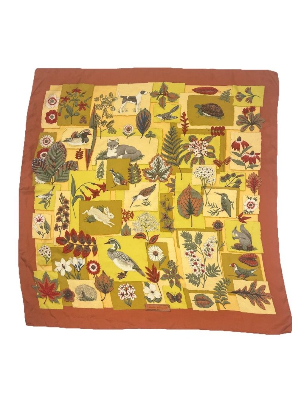 Salvatore Ferragamo Silk Scarf Animal Botanical Print Birds Italy Vintage Square